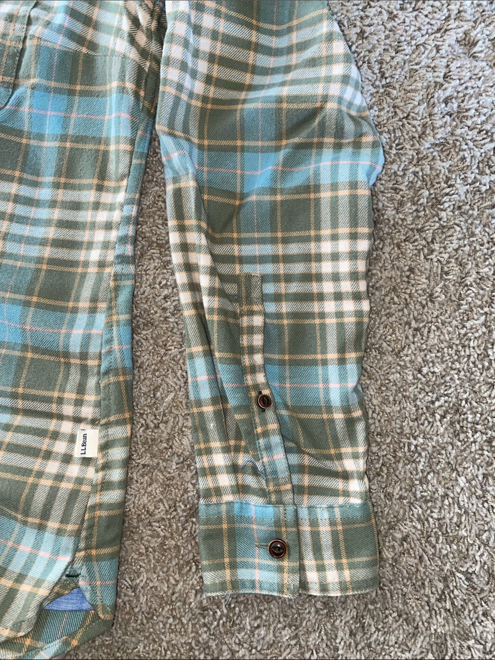 L.L. Bean Teal Blue and Olive Green Plaid Shirt - Picture 4 of 7
